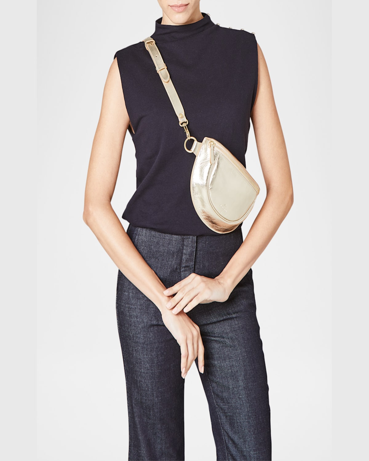 Il Bisonte Oliveta Zip Leather Belt Bag In Platino