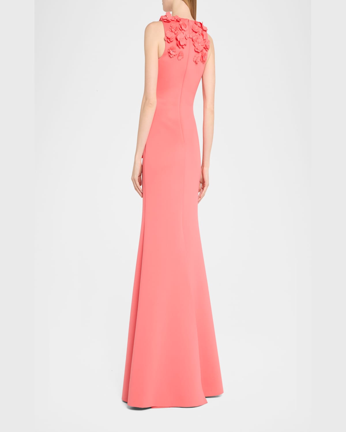 Badgley Mischka 3d Floral Scuba Gown In Coral