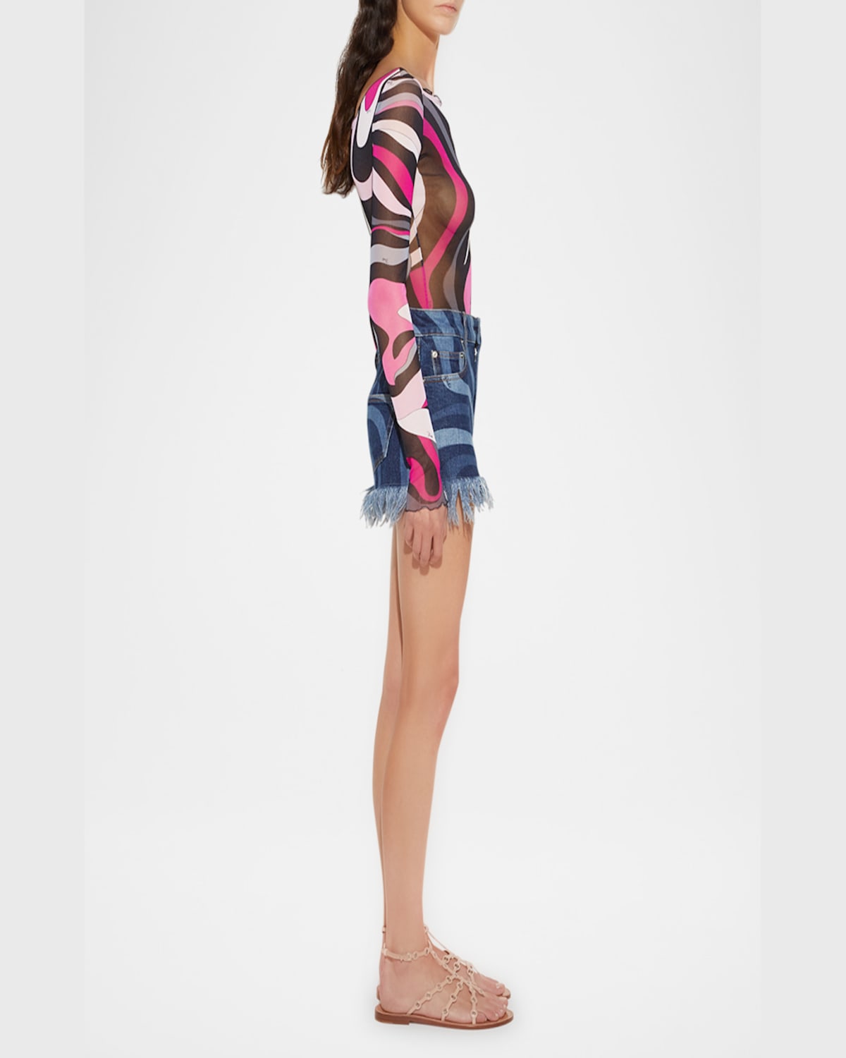 EMILIO PUCCI BOAT-NECK MARMO-PRINT MESH T-SHIRT 