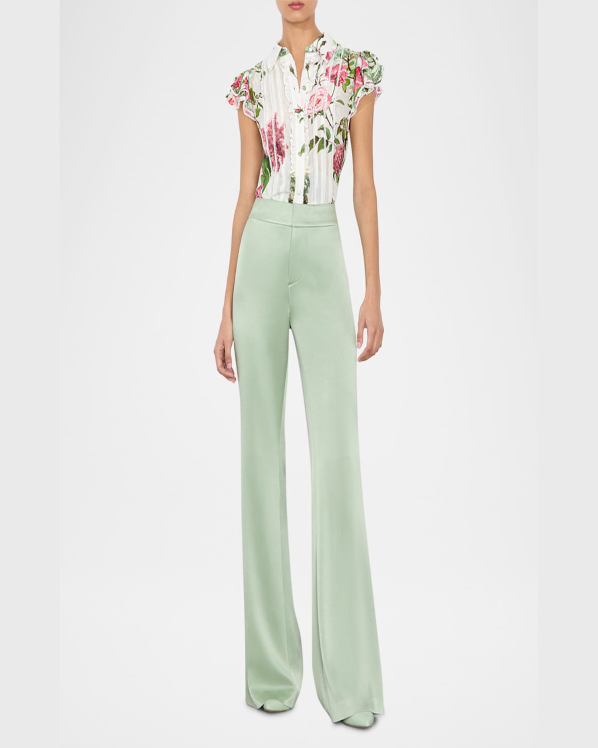 Alice And Olivia Minda Silk Ruffled Blouse In Rose Whisper