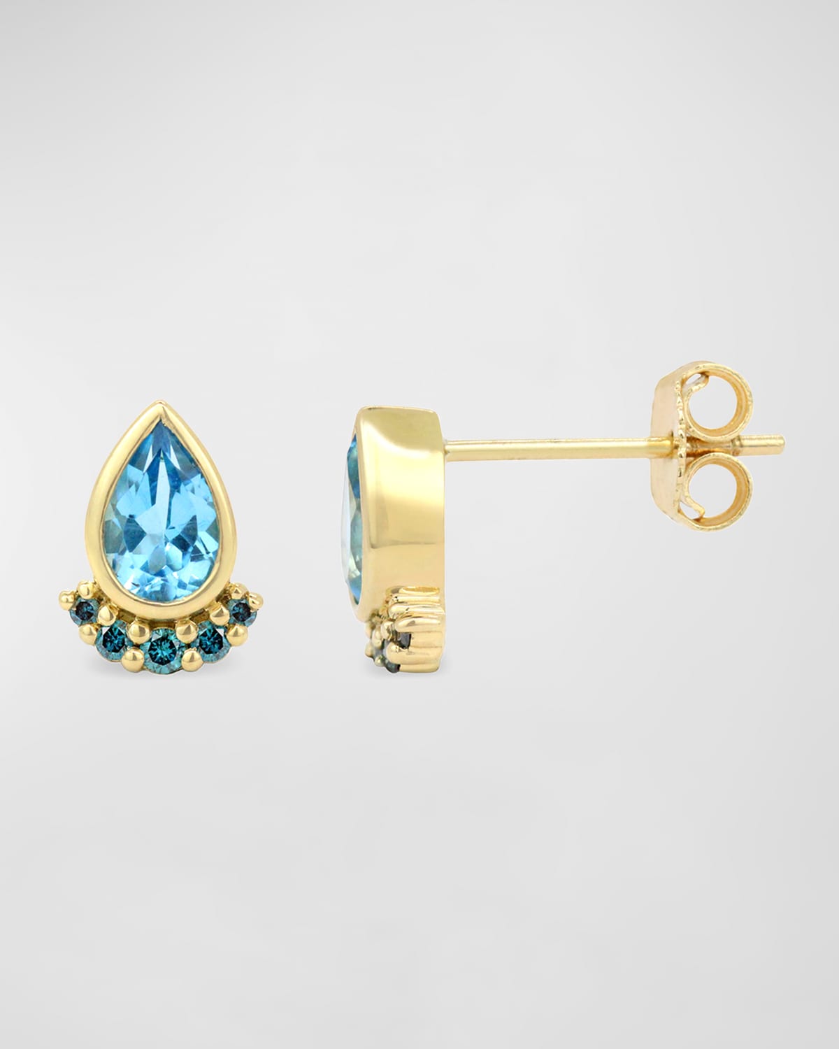 Green Tsavorite 14K Yellow Gold Diamond Teardrop Stud Earring, Single