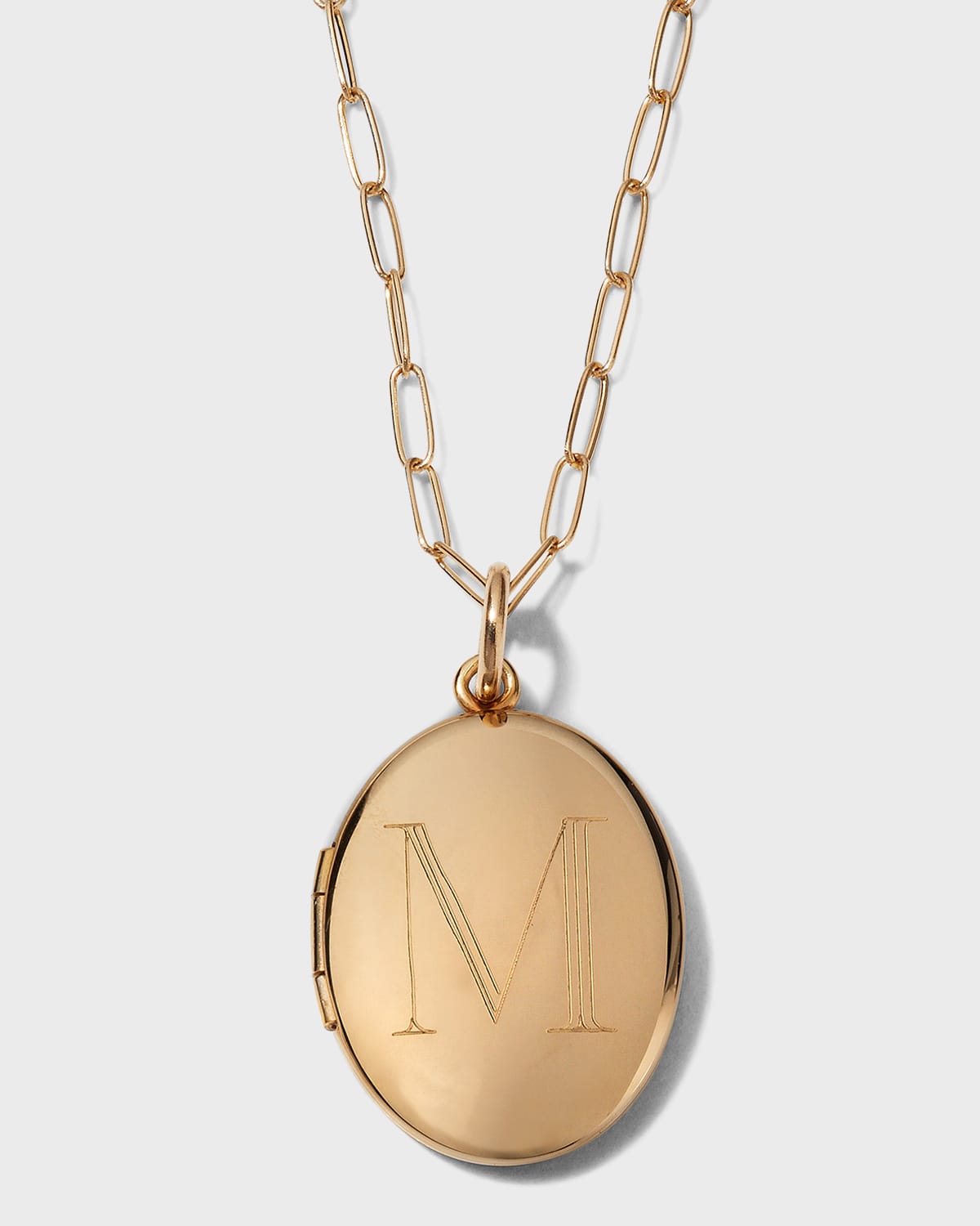 Charli 14K Gold Medium Block Initial Locket on Paperclip Chain, 18"L