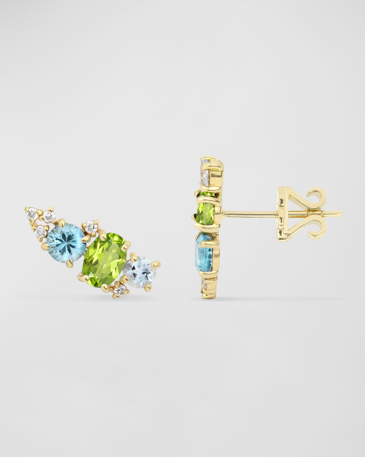 14K Gold Rhodolite Garnet Diamond Ear Climber, Single (Left)
