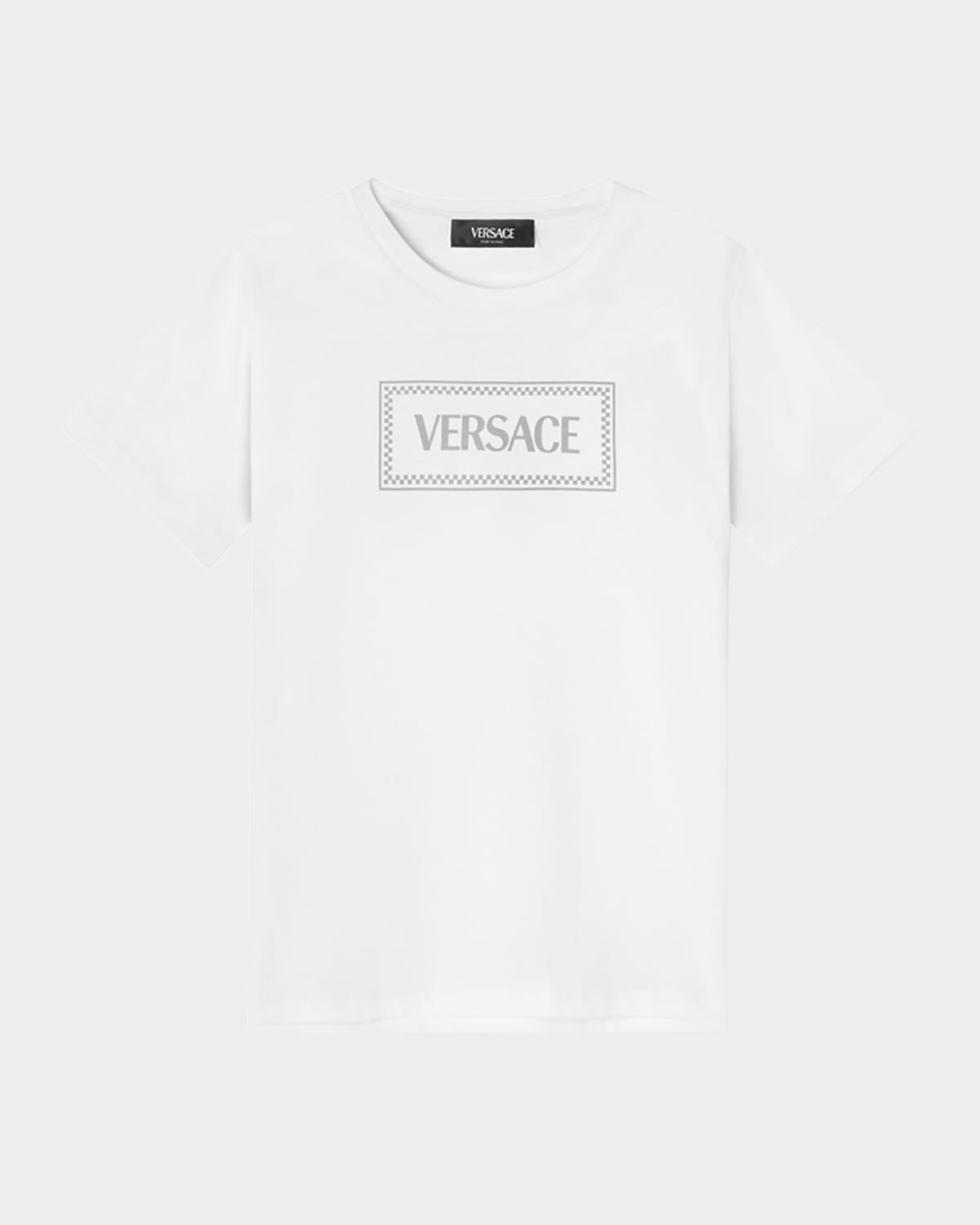 Versace Logo Cotton Jersey T-shirt In White Grey