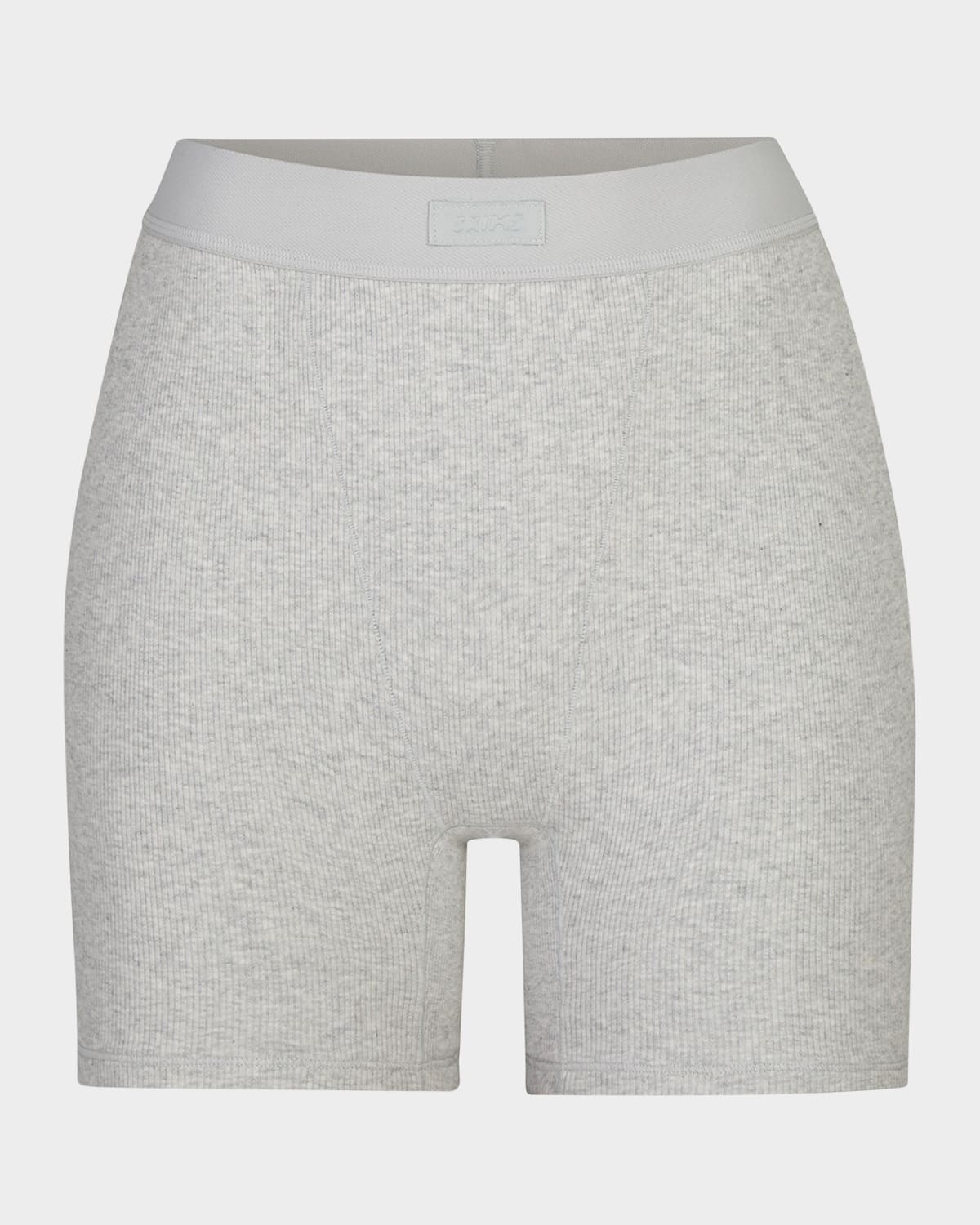 Skims Stretch-cotton Ribbed Boxer Shorts In Light Heather Grey