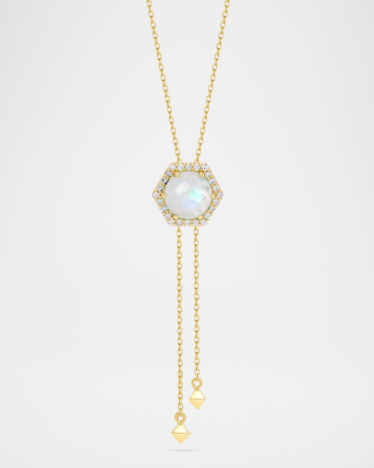 Honeycomb Cabochon Gemstone & Diamond Lariat Necklace in 18K Yellow Gold