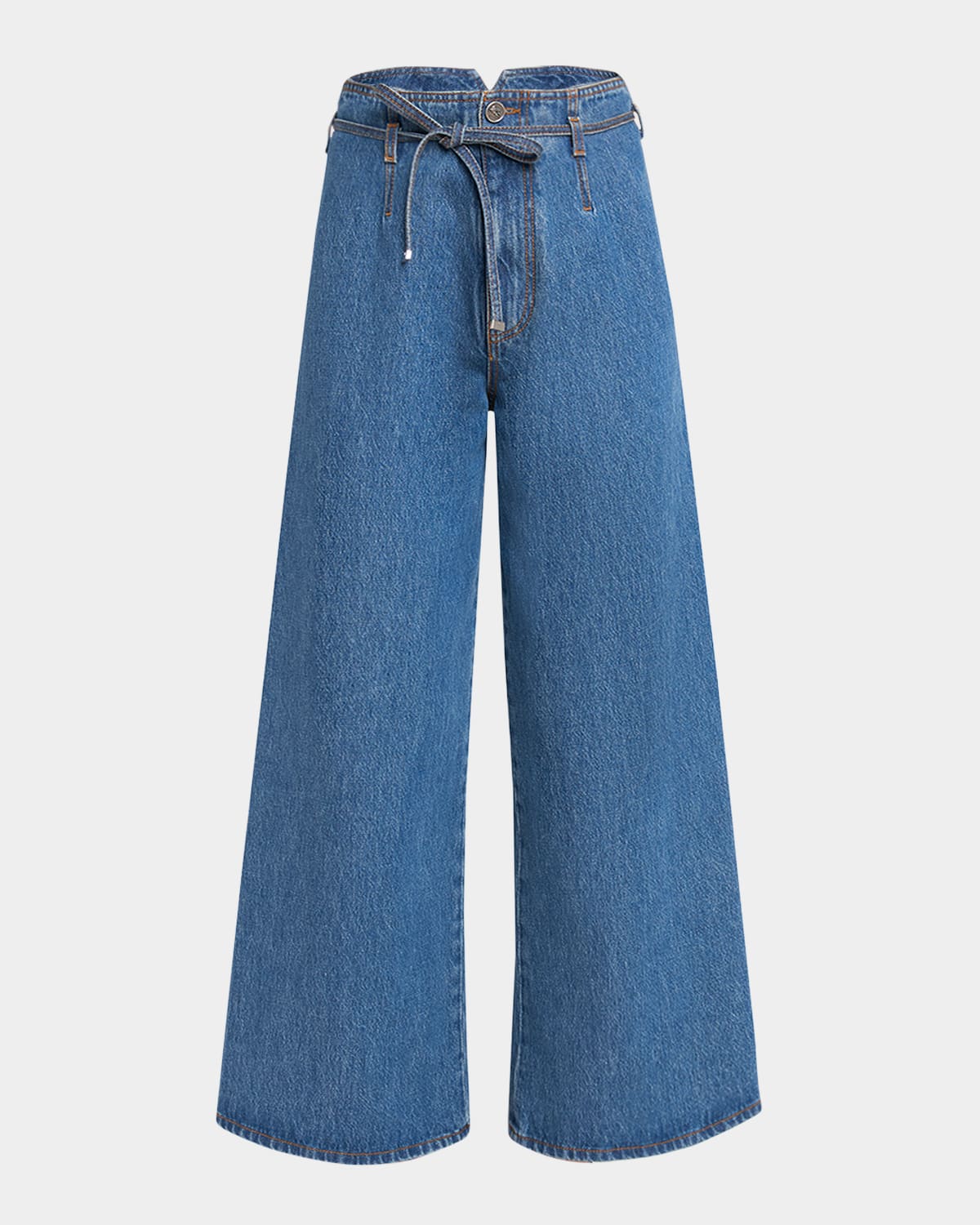Shop Etro Belted Wide-leg Crop Denim Trousers In Gray